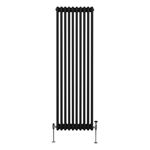 Traditional 3 Column Radiator 1800mm x 472mm Modern Central Heating Heater Matt Black Carbon Steel Vertical Wall Mounted Kitchen Living Room Bathroom Cleaning Brush Fixing Kit & Brackets