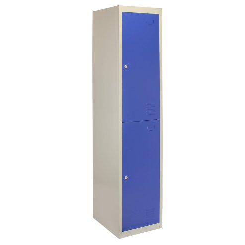 MonsterShop 2 Door Metal Storage Lockers, Flatpack Blue & Grey Steel Lockable Unit, Staff Gym School Changing