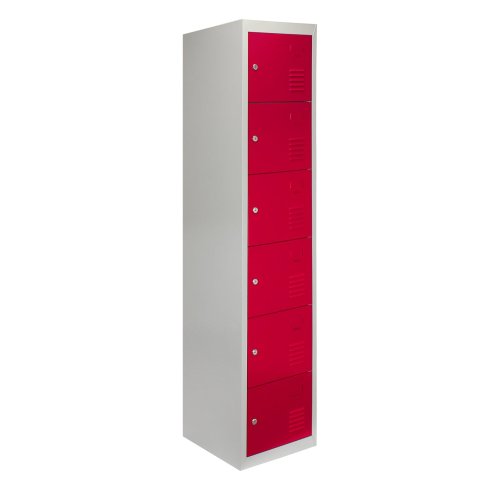 MonsterShop 3 x Metal Lockers, 6 Doors Storage, Red & Grey Metal Lockable Unit Staff School Gym Changing Room