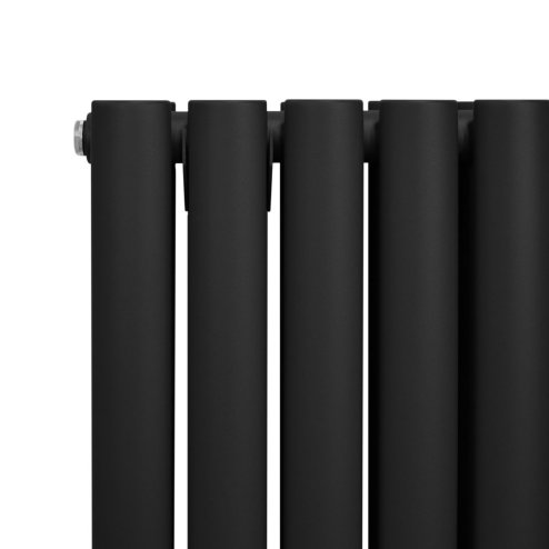 Oval Column Radiator 1800mm x 600mm Modern Designer Double Panel Central Heating Heater Matt Black Carbon Steel Vertical Kitchen Living Room Bathroom FREE Cleaning Brush Fixing Kit & Brackets