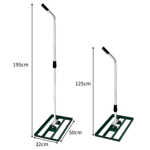 Lawn Leveller 50cm x 32cm Levelling Rake Lute Heavy Duty Lightweight Galvanised Steel Aluminium Green 1.2 - 1.9m Extendable Handle Easy Grip Landscaping Garden Tool Grass Soil Artificial Turf Compost
