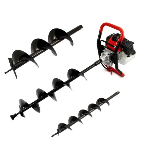 Earth Auger, Cement Mixer & 2 Stroke Post Driver Petrol Electric 70L Garden Drill Rammer Planting Fence Post Ground Hole Powerful Heavy-Duty Portable FREE Tool Kit, Protective Equipment & Carry Case