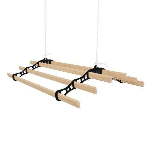 Clothes Airer Ceiling Pulley 6 Lath 0.9m Black Maid Traditional Mounted Clothing Dryer Victorian Clothes Horse Laundry Drying Rack Extendable Cast Iron Varnished Pine Kitchen Utility FREE Fixing Kit