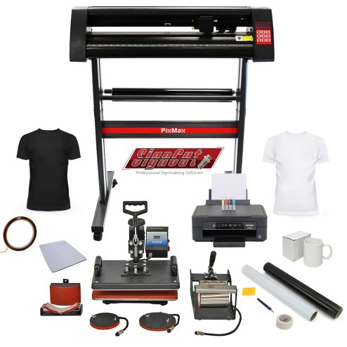 PixMax Graphics Bundle: 5 in 1 Heat Press Vinyl Cutter with Printer & Sublimation Cartridges