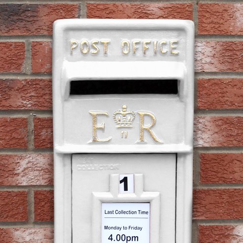 Royal Mail Post Box with Floor Stand ER Cast Iron Wall Mounted Wedding Authentic Pillar Replica Lockable Post Office Letter Box White