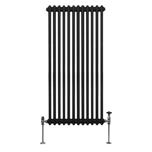 Traditional 2 Column Radiator 1500mm x 562mm Modern Central Heating Heater Matt Black Carbon Steel Vertical Wall Mounted Kitchen Living Room Bathroom Cleaning Brush Fixing Kit & Brackets
