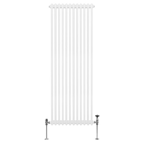 Traditional 2 Column Radiator 1800mm x 562mm Modern Central Heating Heater Gloss White Carbon Steel Vertical Wall Mounted Kitchen Living Room Bathroom Cleaning Brush Fixing Kit & Brackets