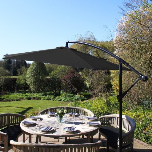 3m Cantilever Garden Parasol Banana Hanging Umbrella Winding Crank Shade Patio Outdoor Sun Shade Tilt UV Protection | Black