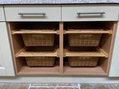 2 x Pull out Wicker Basket Drawer 600mm Kitchen Storage Solution Larder Base Unit Cupboard with Handle Rustic Beech Wood Farmhouse Style 100% Handmade Rattan FREE Fixing Kit Included – Brown