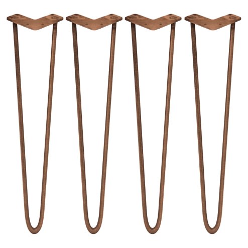4Pcs Hairpin Table Legs DIY Furniture Industrial Style Heavy-duty Sturdy Welded Metal Steel Upcycle Bench With FREE Screw Pack And Protector Feet Copper 2 Prong Rods 28 Inch Height 12mm Thickness