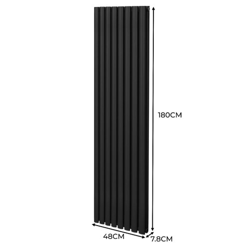 Oval Column Radiator 1800mm x 480mm & TRV Chrome Valves Modern Designer Double Panel Central Heating Heater Black Steel Vertical Kitchen Living Room FREE Cleaning Brush Fixing Kit & Brackets