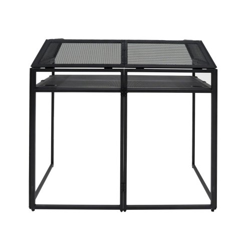 DJ Disco Booth Deck Stand Professional Mixer Equipment Shelf Table Foldable Lightweight Mobile Portable Screen Metal Frame Mesh Panels Cable Hole Black & White Covers With Secure Hooks Carry Bag