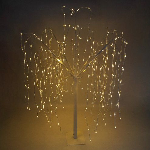 Monster Shop 6 FT Willow Tree White 400 LED Warm White Lights with Metal Square Base 180cm Christmas Garden Ornaments for Home Xmas Display Decoration Indoor/Outdoor