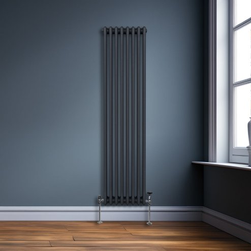 Traditional 3 Column Radiator 1800mm x 382mm Modern Central Heating Heater Matt Anthracite Grey Carbon Steel Vertical Wall Mounted Kitchen Living Room Bathroom Cleaning Brush Fixing Kit & Brackets