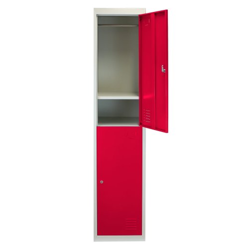 MonsterShop 2 Door Metal Storage Lockers, Flatpack Red & Grey Steel Lockable Unit, Staff Gym School Changing