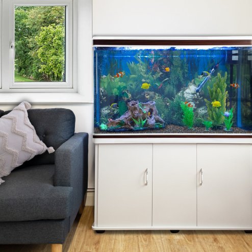 MonsterShop Fish Tank Aquarium & Starter Accessories, White Cabinet Natural Gravel, 4ft 300L