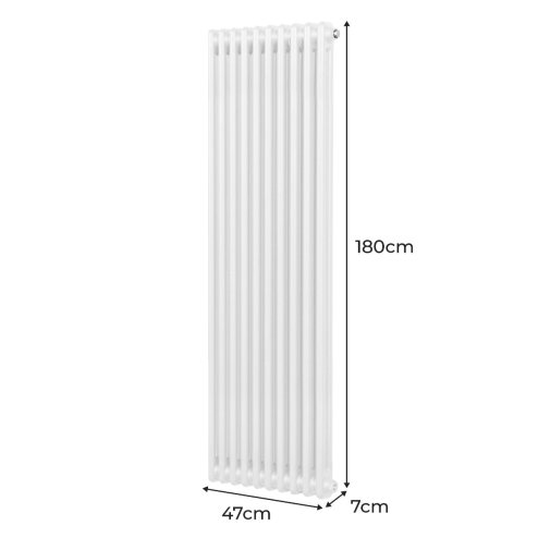 Traditional 2 Column Radiator 1800mm x 472mm Modern Central Heating Heater Gloss White Carbon Steel Vertical Wall Mounted Kitchen Living Room Bathroom Cleaning Brush Fixing Kit & Brackets