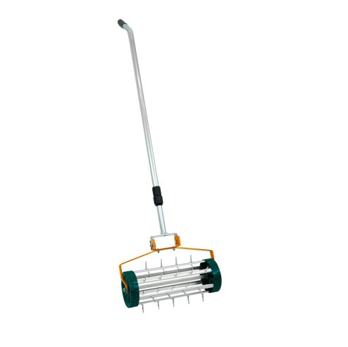 Lawn Leveller & Aerator Manual Grass Roller 3.8cm Spikes 100cm x 32cm Green Levelling Rake Lute Removable Dual Purpose Extendable Handle 1.15 - 1.9m Easy Grip Heavy Duty Steel Aluminium Garden Tool
