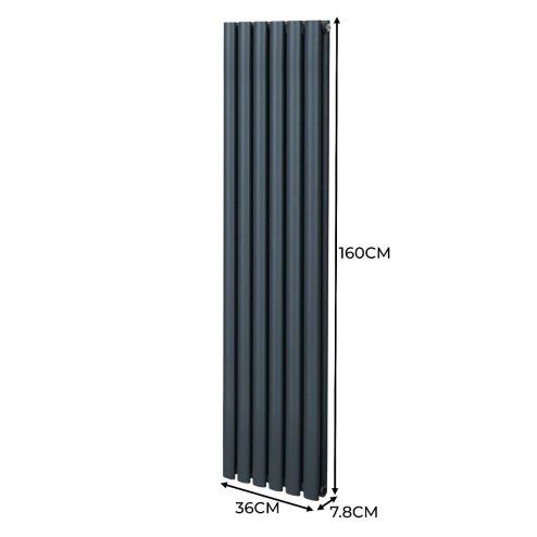 Oval Column Radiator 1600mm x 360mm Modern Designer Double Panel Central Heating Heater Matt Anthracite Grey Carbon Steel Vertical Kitchen Living Room FREE Cleaning Brush Fixing Kit & Brackets