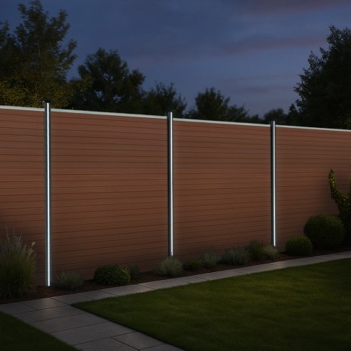 Composite Fence Panel x 9 & LED Posts x 10 - Brown