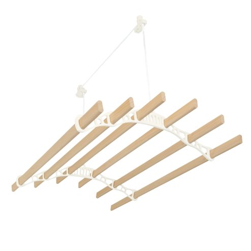 Clothes Airer Ceiling Pulley 6 Lath 0.9m Ivory Maid Traditional Mounted Clothing Dryer Victorian Clothes Horse Laundry Drying Rack Extendable Cast Iron Varnished Pine Kitchen Utility FREE Fixing Kit
