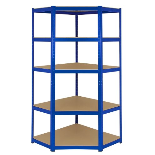 1 x Corner Garage Racking Unit & 4 x Single Racking Storage Units / 5 T-Rax Blue Steel & MDF Shelves / 6925kg capacity / 265kg per shelf / Free Rubber Mallet