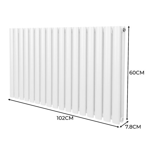 Oval Column Radiator 600mm x 1020mm Modern Designer Double Panel Central Heating Heater Gloss White Carbon Steel Horizontal Kitchen Living Room Bathroom FREE Cleaning Brush Fixing Kit & Brackets
