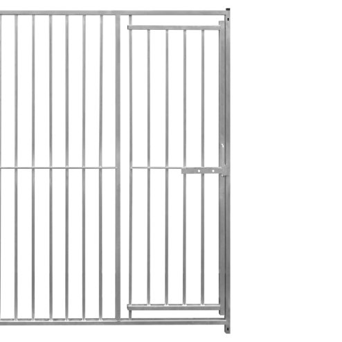 Dog Run Panels With Door Galvanised Steel Kennel Heavy Duty Walk In Animal Enclosure Pen Fence Playpen Outdoor Support Bar 8cm Bar Spacing 1.84m x 1m Modular FREE Ground Fixing Brackets & Fixing Kit