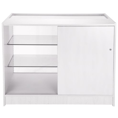 MonsterShop Taurus Retail Display Shop Counters Set & Glass Showcase Cabinet Units, Brilliant White