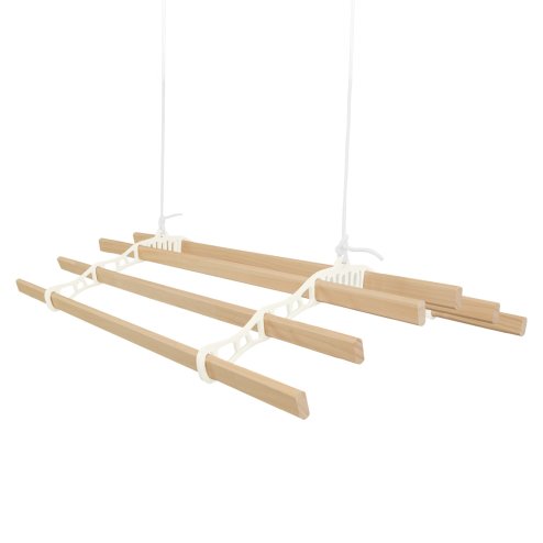 Clothes Airer Ceiling Pulley 6 Lath 1.5m Ivory Maid Traditional Mounted Clothing Dryer Victorian Clothes Horse Laundry Drying Rack Extendable Cast Iron Varnished Pine Kitchen Utility FREE Fixing Kit