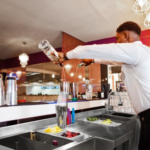 Cocktail Bar Station Compact Twin Free-Standing Stainless Steel Insulated Ice Well Sink 360 Mixer Tap Glass Refresher Drip Tray Blender Shelf Speed Rail Shelves Gastro Pots Knife Holder Boston Shaker