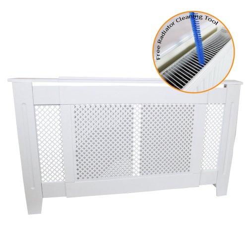 Adjustable Radiator Cover White MDF Trellised Grill Modern Cabinet Shelf 1400mm - 1920mm