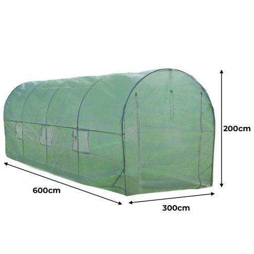 Polytunnel Greenhouse Walk In Galvanised Racking Windows Doors Growhouse PE Cover Gardening Metal Frame Outdoor Storage Garden Tent Vegetable Flower Plant 25mm Diameter | 6 x 3m