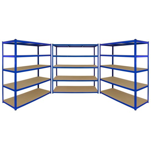 Pack of 3 Garage Shelving Unit Extra Wide - 5 Tier Heavy Duty Rack for Storage Steel Utility Shelves | Metal & MDF Boltless Racking Assembly System | Capacity 3975KG + FREE Rubber Mallet