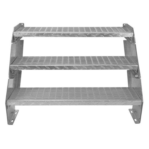 Metal Staircase 3 Section Adjustable Height 90cm / 900mm Wide Galvanised Steel Silver 3 Steps Weatherproof Grate Step Outdoor Garden Patio Modular Stairs 5mm Rod Thickness FREE Fixing Kit