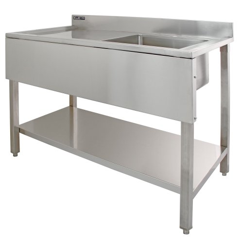 KuKoo Commercial Kitchen Catering Sink & Pre-Rinse Mixer Tap, LH Drainer Stainless Steel, 1.0 Bowl, 120cm Wide