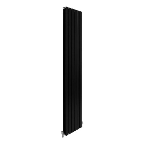 Designer Radiators 180 x 42cm Flat Panel Modern Central Heating Matt Black Vertical Column Double Panel Wall Mounted Slimline Kitchen Living Room Bathroom Commercial Cleaning Brush & Fixing Kit