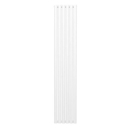 Oval Column Radiator 1800mm x 360mm Modern Designer Double Panel Central Heating Heater Matt White Carbon Steel Vertical Kitchen Living Room Bathroom FREE Cleaning Brush Fixing Kit & Brackets