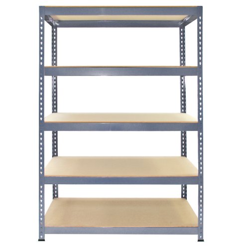 3 x Grey Racking Bay Unit 5 Tier Heavy Duty Steel Metal 200kg capacity Per Shelf Garage Shelves Storage Warehouse Shed Workshop Boltless Shelving 120 x 50 x 180cm Free Rubber Mallet