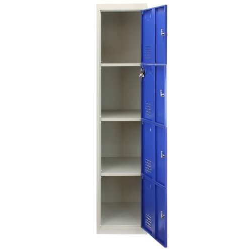 MonsterShop 3 x Metal Lockers, 4 Door Storage, Blue & Grey Metal Lockable Unit, School Staff Gym Changing Room