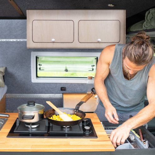 Campervan Overhead Cabinet 2 Door Top Locker Central Divider Camper Van Furniture Storage Lightweight Solid Birch Plywood Unpainted Soft Close Hinges Push Button Locks Pre Drilled Holes Fixing Kit