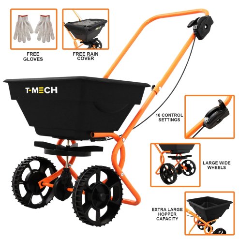 Rotary Spreader Seed Fertiliser Grass Gritter Rock Salt Lawn Garden Outdoor Sand Grit Winter Fertilizer Variable Flow 55lbs / 25kg
