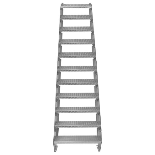 Metal Staircase 11 Section Adjustable Height 60cm / 600mm Wide Galvanised Steel Silver 11 Steps Weatherproof Grate Step Outdoor Garden Patio Modular Stairs 5mm Rod Thickness FREE Fixing Kit