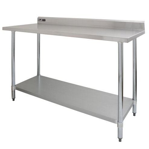 Catering Bench With Single Over-shelf Heavy Duty Kitchen Work Table Stainless Steel Prep-table Commercial Home Preparation Worktop 5ft