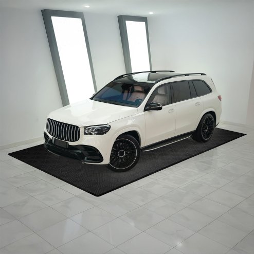 Vented Modular Interlocking Flooring Tiles & Edges 120 x Black Single Garage Heavy Duty Floor Mat Showroom Workshop Outdoor Polypropylene Anti Slip Weather Resistant Drainage Channels 3.2m x 6m 19.2m2