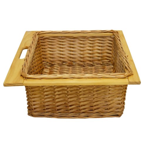 2 x Pull out Wicker Basket Drawer 600mm Kitchen Storage Solution Larder Base Unit Cupboard with Handle Rustic Beech Wood Farmhouse Style 100% Handmade Rattan FREE Fixing Kit Included – Brown