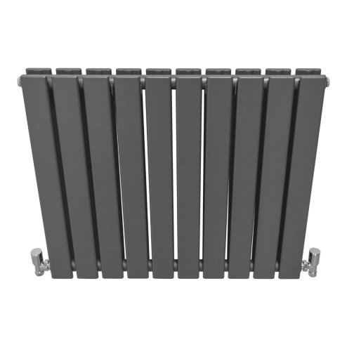 Designer Radiators 60 x 70cm Flat Panel Modern Central Heating Anthracite Grey Horizontal Column Double Panel Wall Mounted Slimline Kitchen Living Room Bathroom Commercial Cleaning Brush & Fixing Kit
