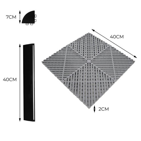 Vented Modular Interlocking Flooring Tiles x 120 Grey With Edges & Hexagon LED Lighting 14 White Lights & Border 6500K 3 Mount Options & Suspended Ceiling Kit Single Garage Floor Mat 3.2m x 6m 19.2m2
