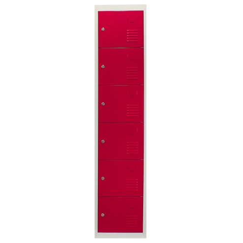 MonsterShop 3 x Metal Lockers, 6 Doors Storage, Red & Grey Metal Lockable Unit Staff School Gym Changing Room