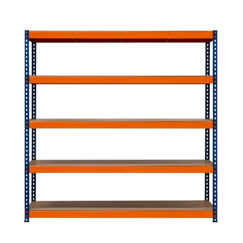 Garage Racking S-Rax Shelving Unit 5 Shelf 180cm x 180cm x 60cm Rack Heavy Duty Steel 300kg Capacity Per Shelf Adjustable Layout Boltless Assembly Rubber Feet 3 Reinforced Support Bars Warehouse